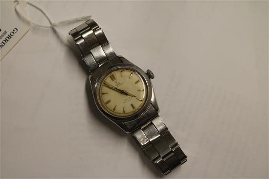 A gentlemans stainless steel Tudor Oyster Prince self-winding wrist watch with original strap.